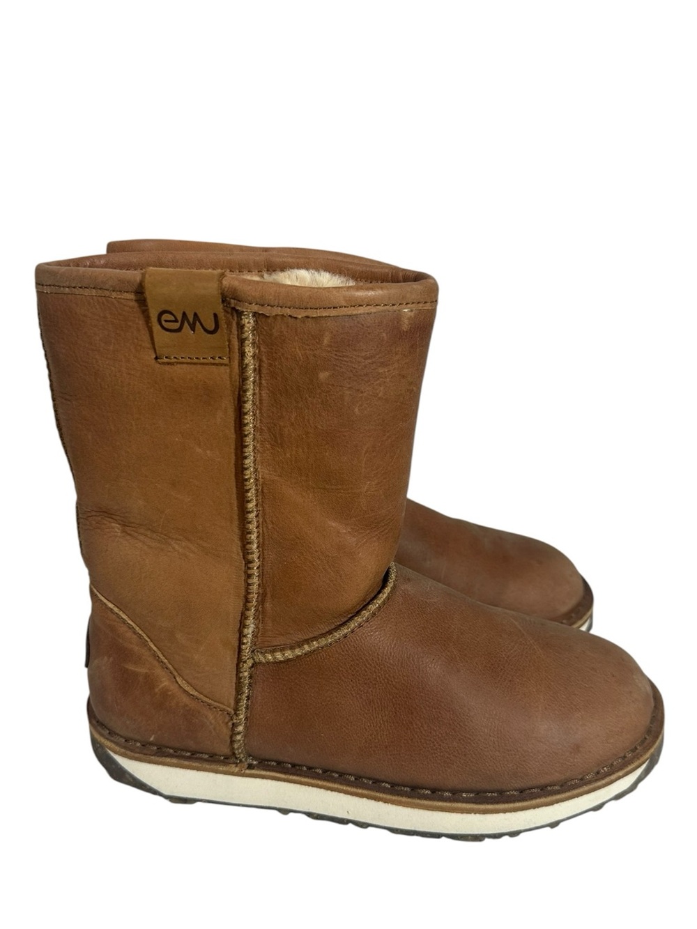 EMU Hobart Women's 8 Chestnut Brown Sheepskin Leather Shearling Short Boots